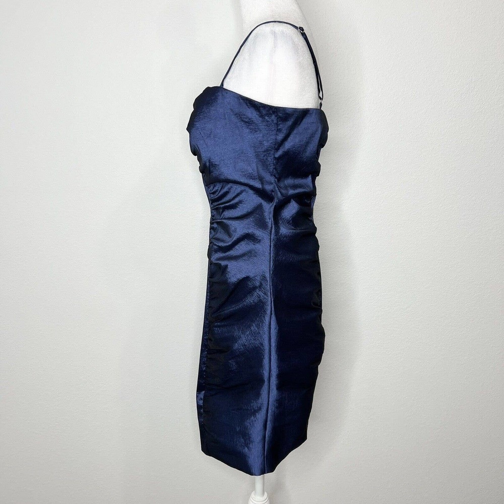 Calvin Klein Metallic Blue Taffeta Sleeveless Ruched Cocktail Party Dress Sz 10 - Picture 5 of 12